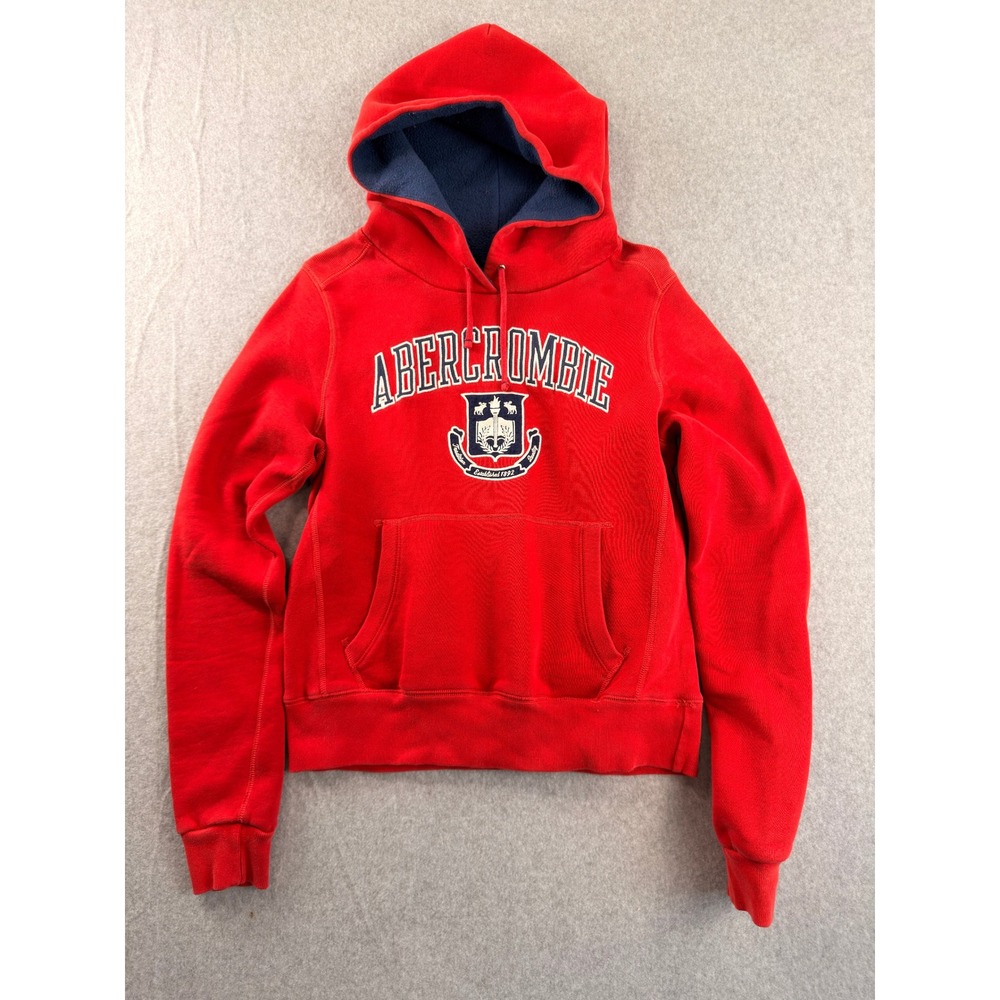Vtg Abercrombie & Fitch Kids XL Red Ski Wear Hoodie Sweatshirt Crest Logo Fleece